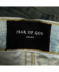 Pre-Owned Fear Of God Men's Blue Distressed Denim Zipped Hem Slim Fit Jeans