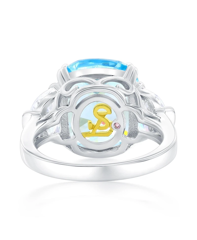 Suzy Levian New York Gala Collection Sterling Silver Elongated Cushion Firework Cut Cubic Zirconia Three Stone Ring