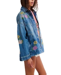 Free People Women's Madison Embroidered Denim Shirt Jacket