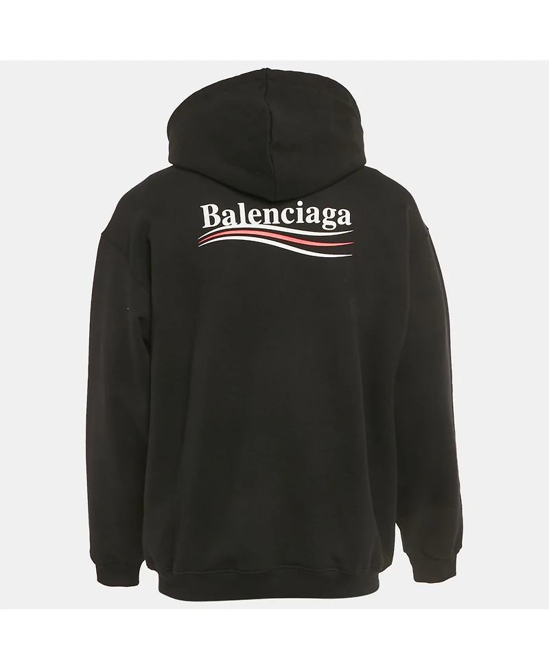 Pre-Owned Balenciaga Men's Black Logo Print Cotton Oversize Hoodie