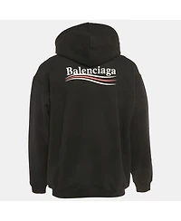 Pre-Owned Balenciaga Men's Black Logo Print Cotton Oversize Hoodie