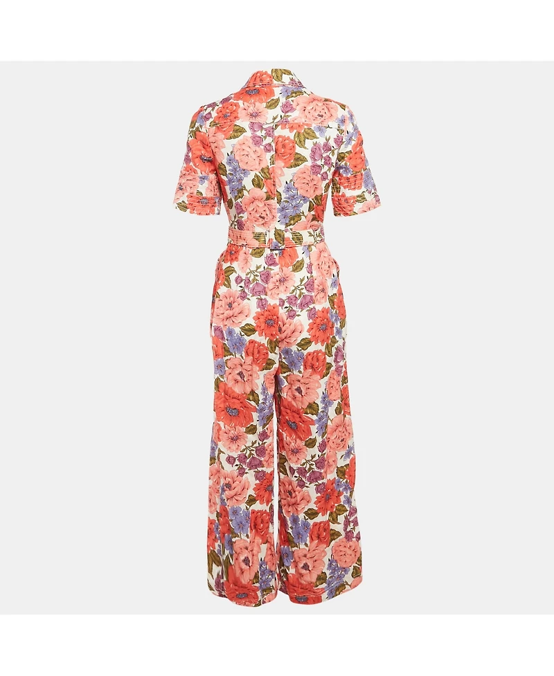 Pre-Owned Zimmermann Women's Multicolor Floral Printed Linen Belted Jumpsuit