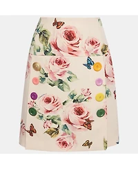 Pre-Owned Dolce & Gabbana Women's Pink Rose Print Crepe Button Detail Mini Skirt