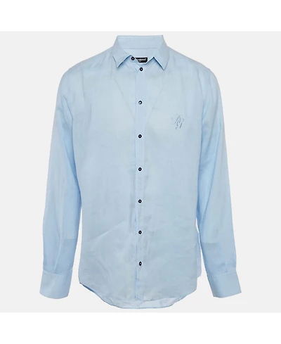 Pre-Owned Dolce & Gabbana Men's Blue Linen Logo Embroidered Shirt