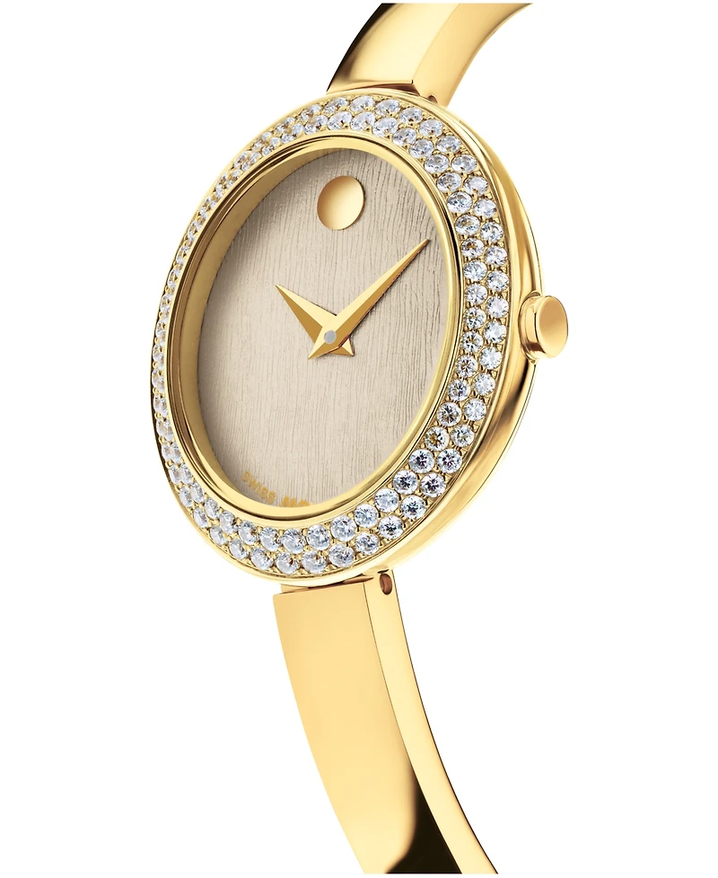 Movado Women's Museum Bangle Oval Lab Grown Diamond Swiss Quartz Light Yellow Pvd Steel Watch, 22 x 26mm