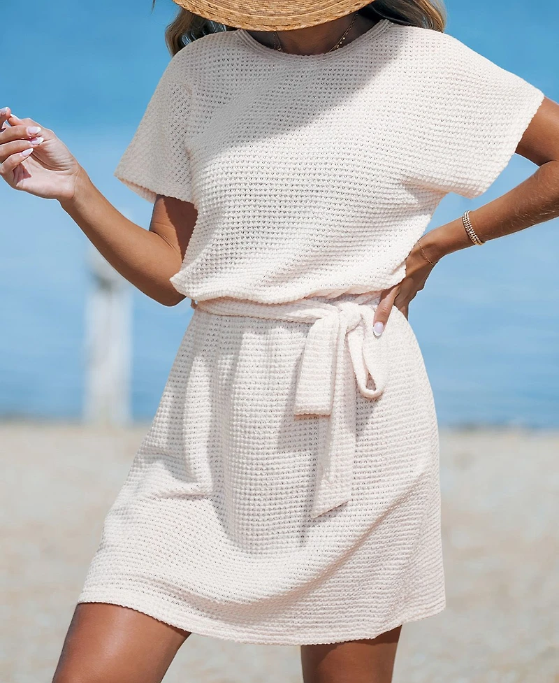 Cupshe Women's Barefoot Walk White Cover-Up Mini Beach Dress