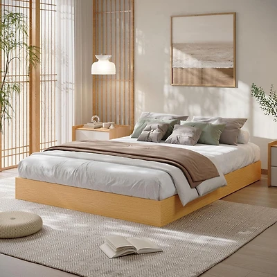 gaomon Wood Platform Bed with Sturdy Wooden Slats, Floor-Standing Frame, Modern Minimalist Design Space-Saving No Box Spring Needed