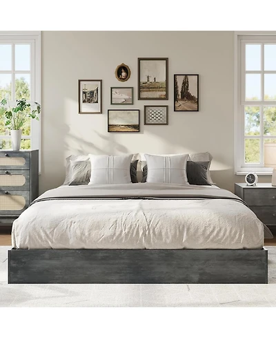 gaomon Wood Platform Bed with Sturdy Wooden Slats, Floor-Standing Frame, Modern Minimalist Design Space-Saving No Box Spring Needed