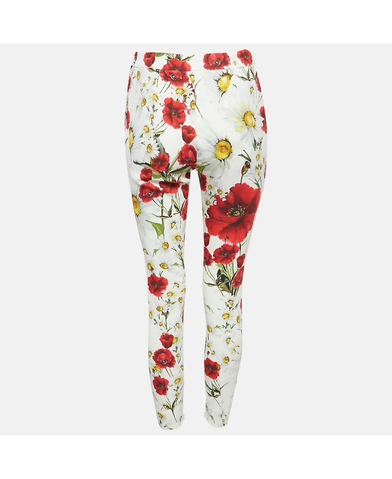 Pre-Owned Dolce & Gabbana Women's White Floral Print Crepe Trousers