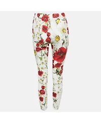 Pre-Owned Dolce & Gabbana Women's White Floral Print Crepe Trousers