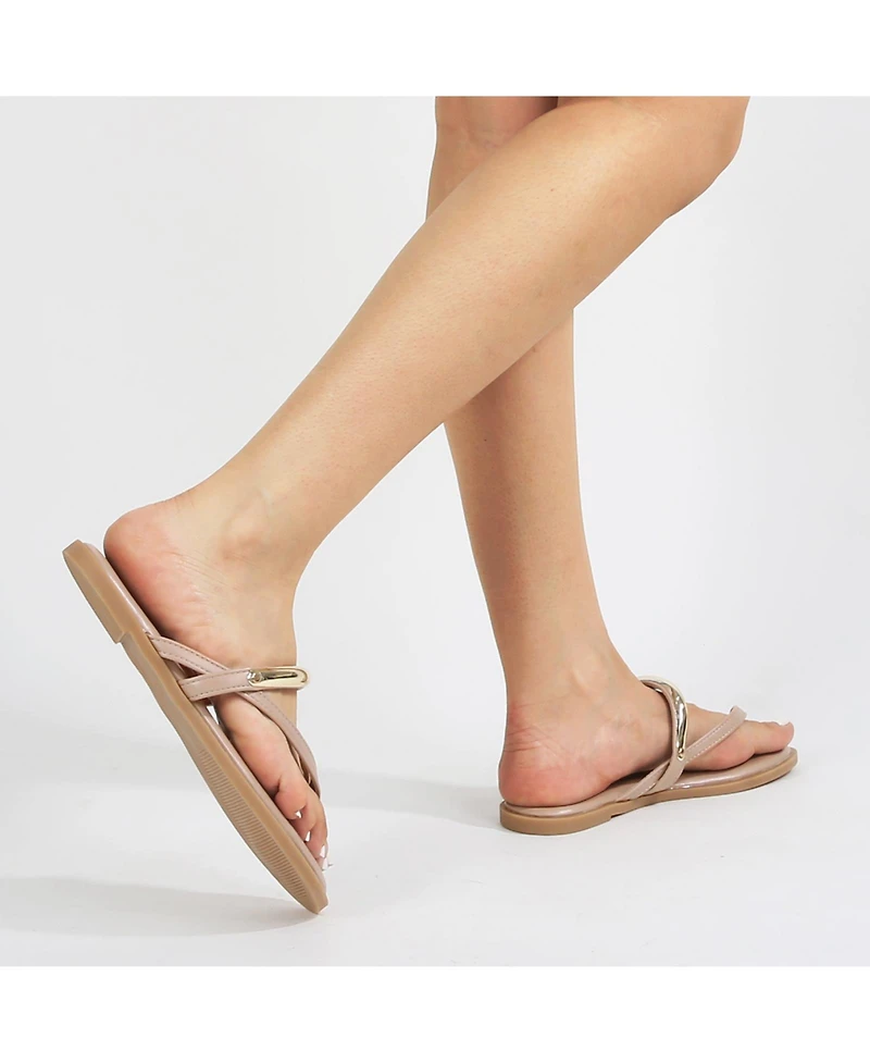 Berness women's Kara Metal Ring Thong Sandals