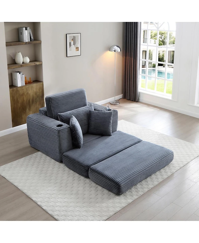 Streamdale Furniture 52.4" Oversized Corduroy Chaise Lounge Sofa Bed