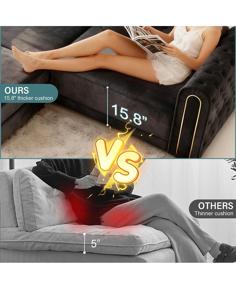 Streamdale Furniture Elegant 3-in-1 Convertible Sleeper Sofa with Gold Trim, Black