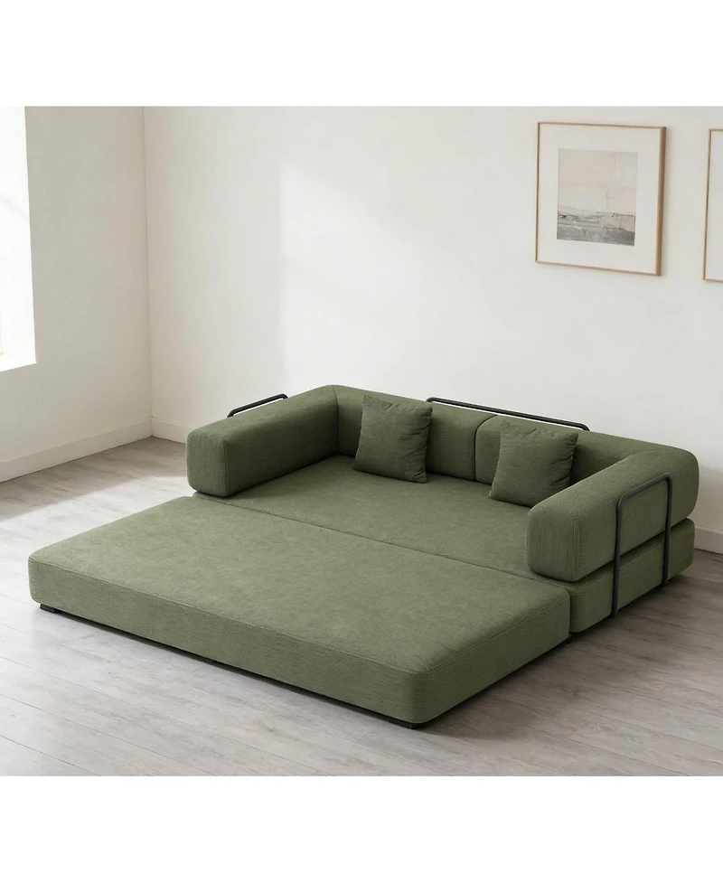 Streamdale Furniture Convertible Corduroy Sleeper Sofa Bed with Pillow - Green