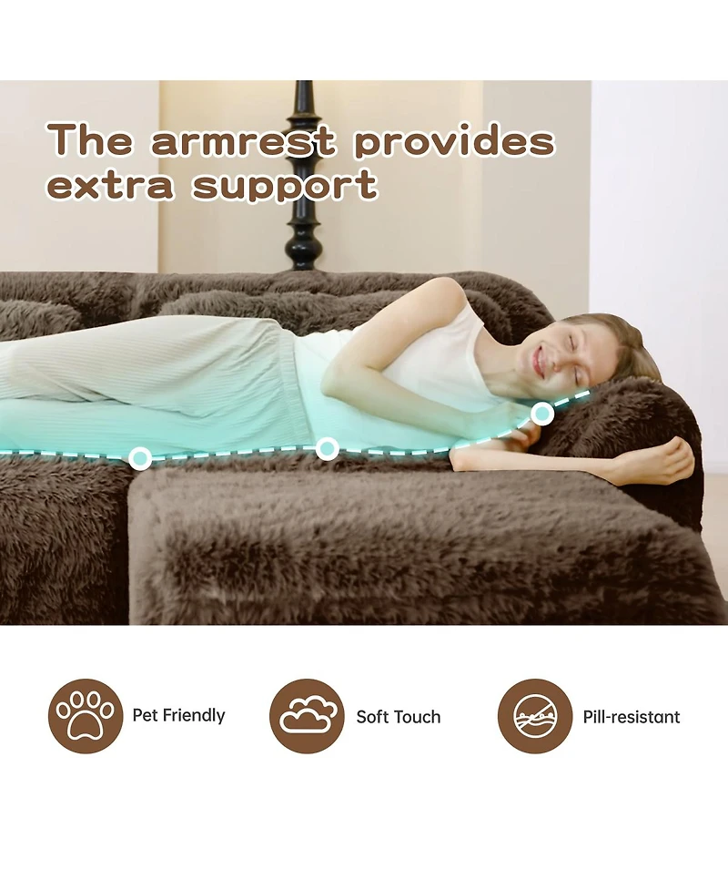 Streamdale Furniture L-shaped Chocolate Plush Sofa with Pillows, High-Density Sponge, No Assembly