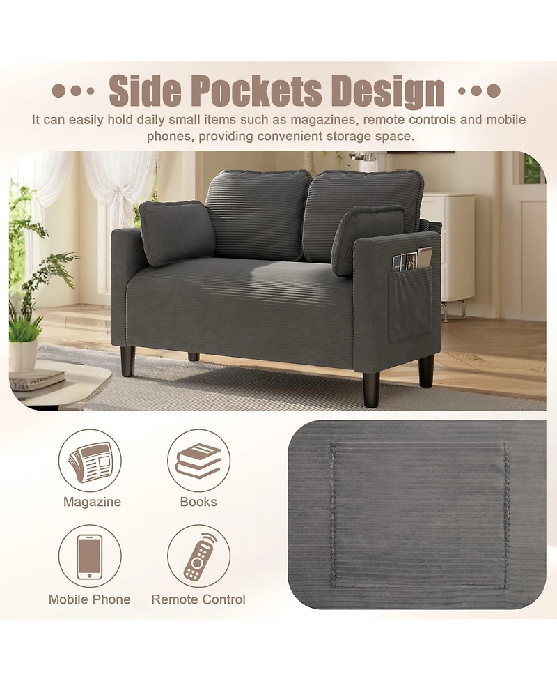 Streamdale 48'' Corduroy Loveseat Couch with Cushions and Side Storage