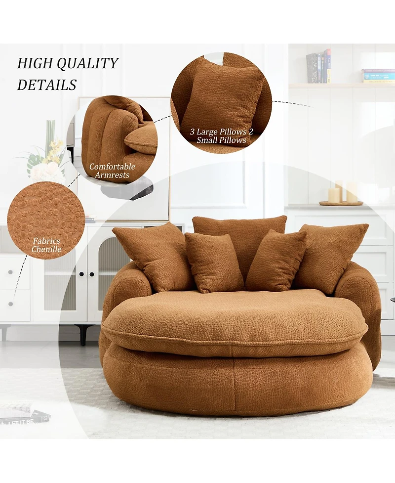 Streamdale Oversized Oval Upholstered Bean Bag Sofa with 3 Large & 2 Small Pillows