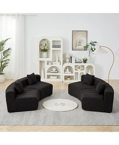 Streamdale Furniture Chenille Curved Sectional Sofa with 4 Pillows, Semi-Circular Modular Design