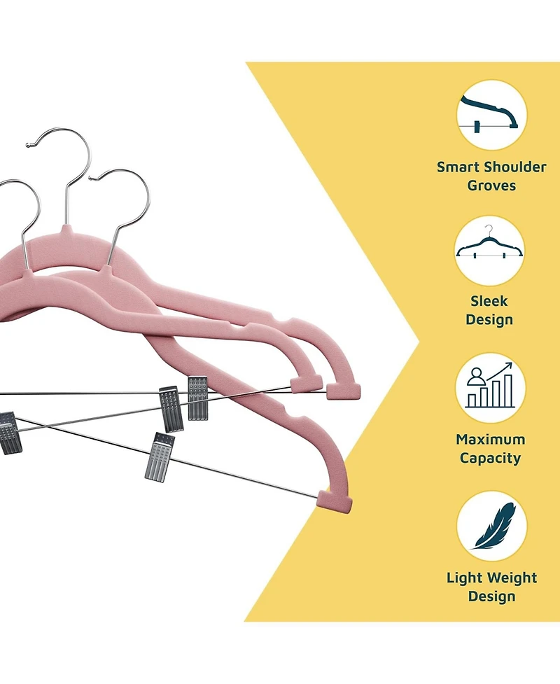 Lifemaster Velvet Pants Hangers, Adjustable Clip Design, 360° Swivel Hook, Non-Slip Notches, Pack of 10, Pink