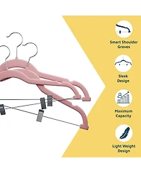 Lifemaster Velvet Pants Hangers, Adjustable Clip Design, 360° Swivel Hook, Non-Slip Notches, Pack of 10, Pink