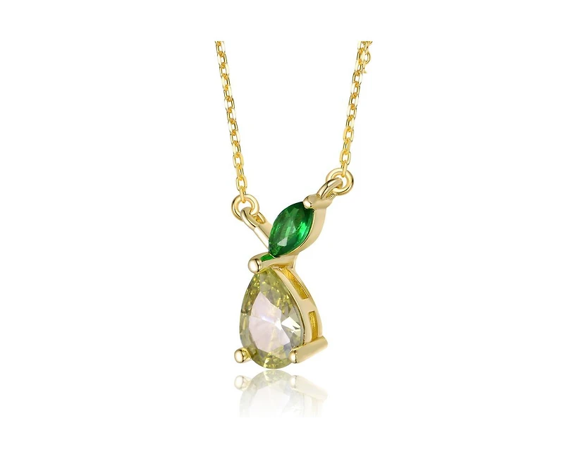 Rachel Glauber Timeless Cz Botanical-Inspired Drop Necklace in 14K Gold Plated