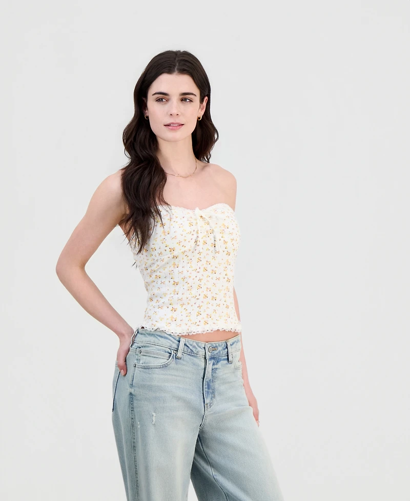 Just Polly Juniors' Ditsy Print Sweetheart-Neck Top