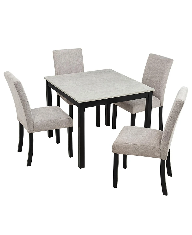 Streamdale Furniture 5-Piece Dining Set with Concrete-Effect Melamine Tabletop, Modern Wooden Dining Table Set, Gray&Black