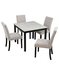 Streamdale Furniture 5-Piece Dining Set with Concrete-Effect Melamine Tabletop, Modern Wooden Dining Table Set, Gray&Black