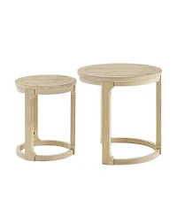 Streamdale Furniture 24" 2PC Curved Round Wooden Coffee Table Set, Mid Century Rustic Oak