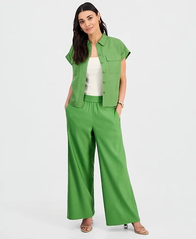 I.n.c. International Concepts Petite Linen-Blend High-Rise Wide-Leg Pants, Exclusively at Macy's