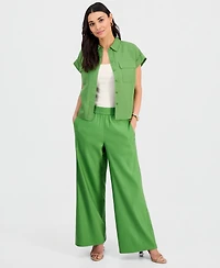 I.n.c. International Concepts Petite Linen-Blend High-Rise Wide-Leg Pants, Exclusively at Macy's