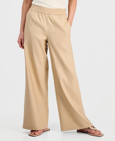 I.n.c. International Concepts Petite Linen-Blend High-Rise Wide-Leg Pants, Exclusively at Macy's