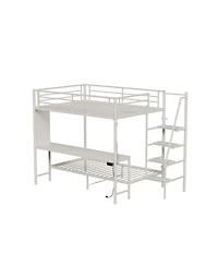 Streamdale Furniture White full size bunk bed with twin size, Led light and charging socket