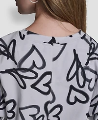 Dkny Women's Heart Print Short-Sleeve Crew Neck Top