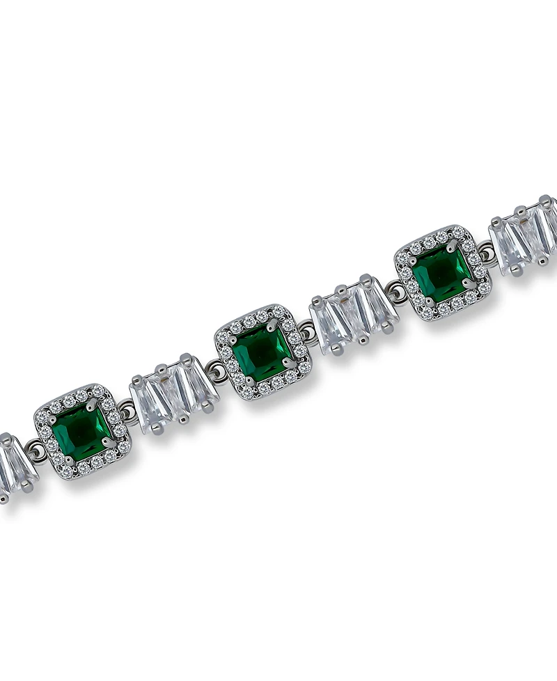 Macy's 16 ct. t.w Cubic Zirconia 5x3 Trapezoid, and 1mm Round Cut Stones 5x5mm Emerald Green Square Cut Glass Stones Bracelet, Created for Macy's