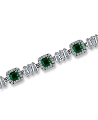 Macy's 16 ct. t.w Cubic Zirconia 5x3 Trapezoid, and 1mm Round Cut Stones 5x5mm Emerald Green Square Cut Glass Stones Bracelet, Created for Macy's
