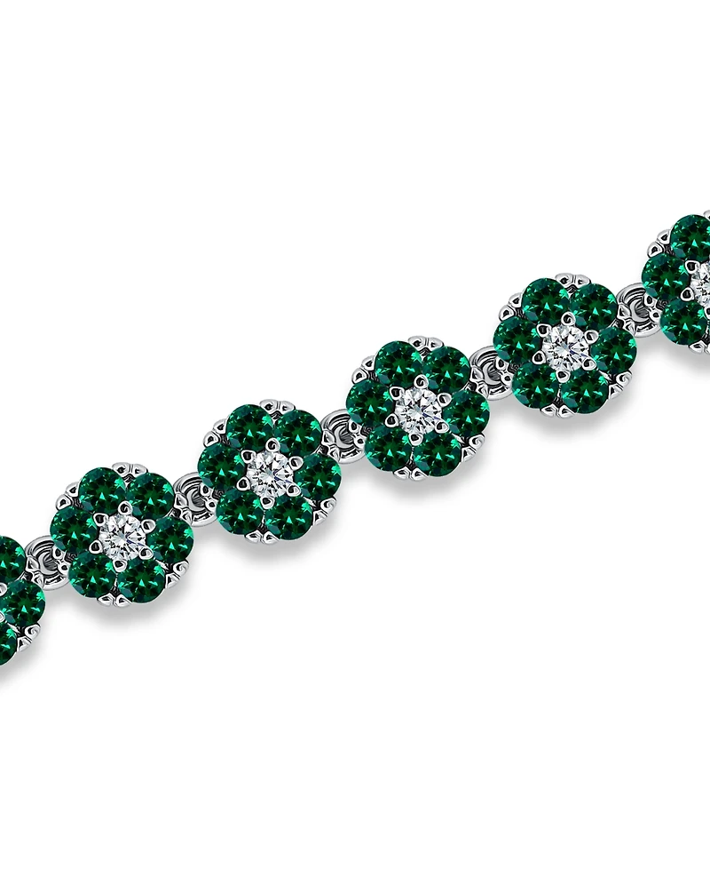 Macy's 1 ct. t.w 2mm Round Cut Cubic Zirconia Ruby Red Glass Stones Cluster Flower Link Bracelet, Created for