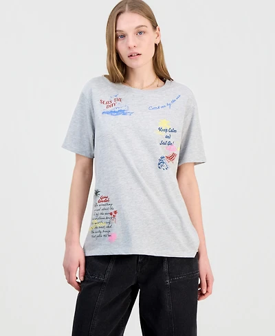 Love Tribe Juniors' Coastal Hit Crewneck Graphic T-Shirt