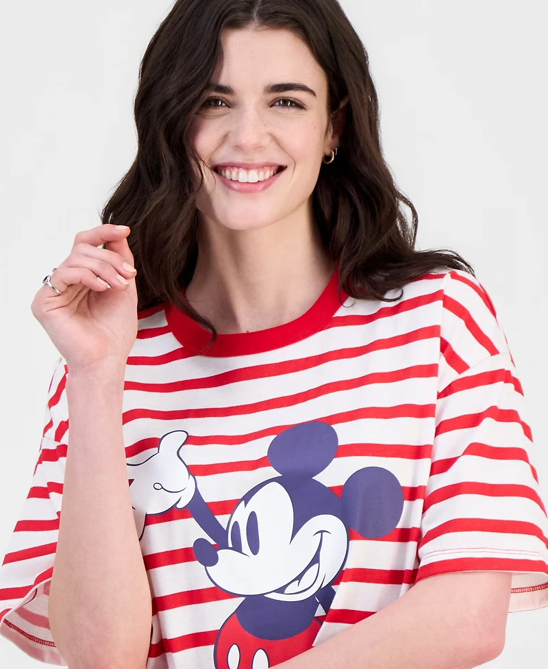 Disney Juniors' Mickey Mouse Striped Crewneck Tee