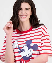 Disney Juniors' Mickey Mouse Striped Crewneck Tee
