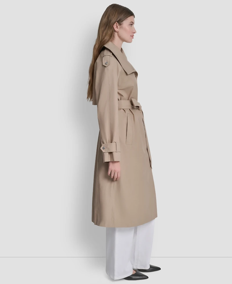 Dkny Women's Belted Funnel Collar Long Trench Coat