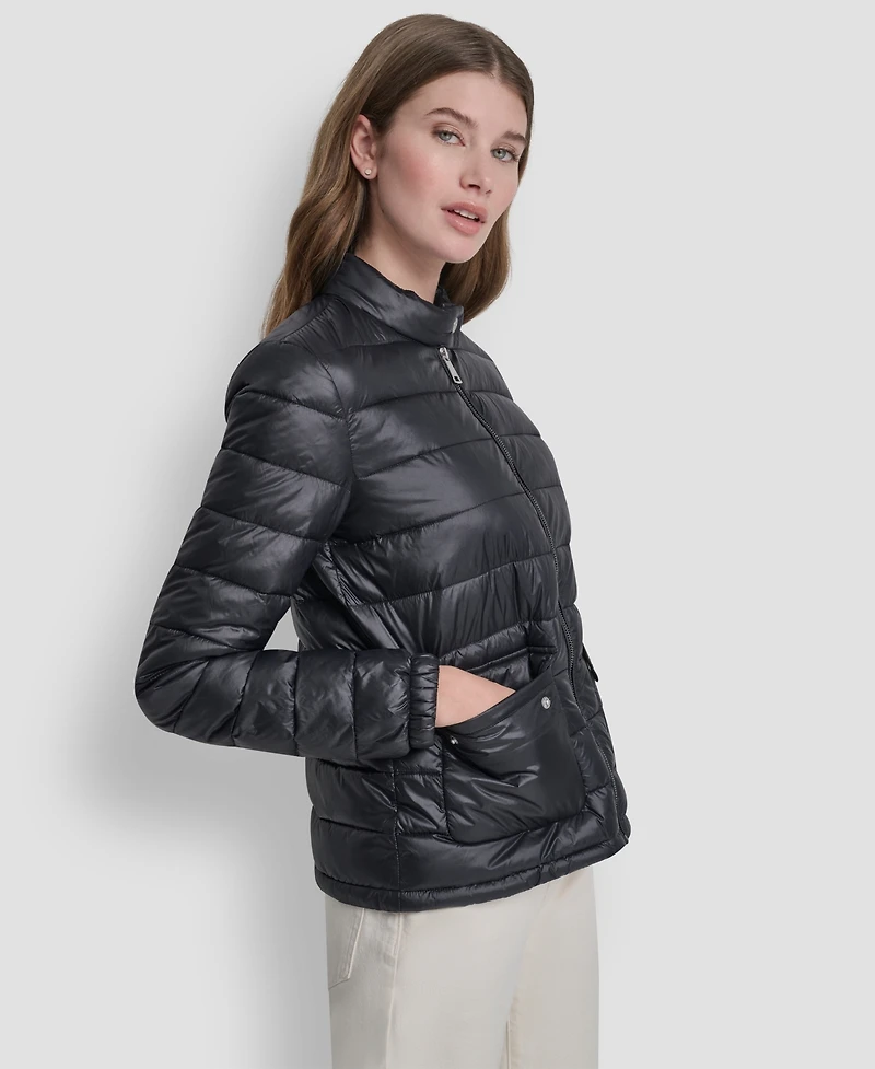 Dkny Women's Packable Moto Collar Short Coat
