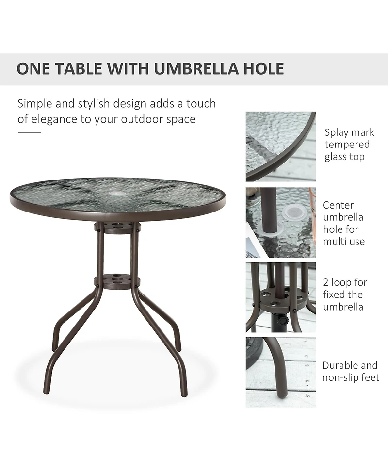 Flynama 6 Piece Patio Dining Set for 4 with Umbrella, Outdoor Table and Chairs with 4 Folding Dining Chairs & Round Glass Table for Garden