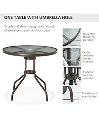 Flynama 6 Piece Patio Dining Set for 4 with Umbrella, Outdoor Table and Chairs with 4 Folding Dining Chairs & Round Glass Table for Garden