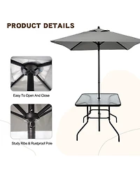 Flynama Outdoor Patio Dining Set for 4 People, Metal Patio Furniture Table and Chair Set with Umbrella, Black
