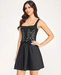 Seni & Cade Juniors' Square Neck Embroidered Vest Lace Up Back With Short Skirt