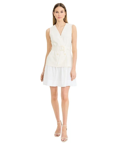 Luxely Women's Belted V-Neck Short Dress