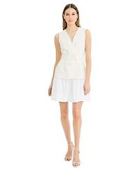 Luxely Women's Belted V-Neck Short Dress