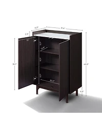 LuxenHome Modi Wenge Accent Cabinet with 2 Doors, Open Storage & Raised Sides, Faux Marble Top, Manufactured Wood