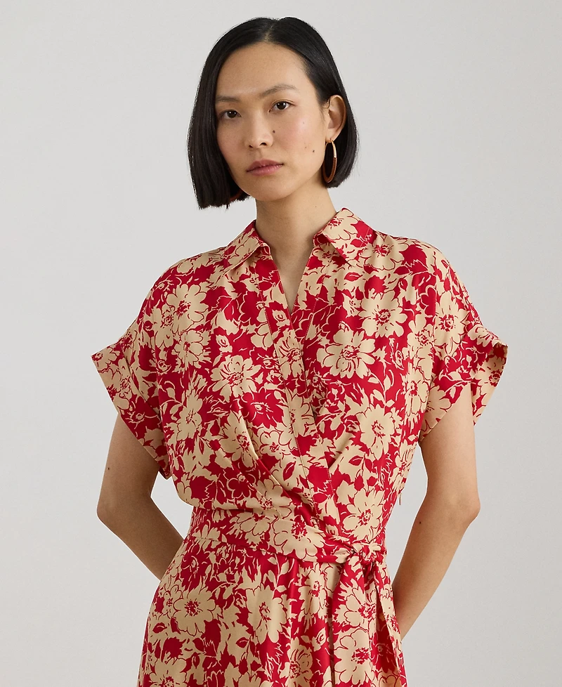 Lauren Ralph Petite Floral Belted Short-Sleeve Maxi Dress